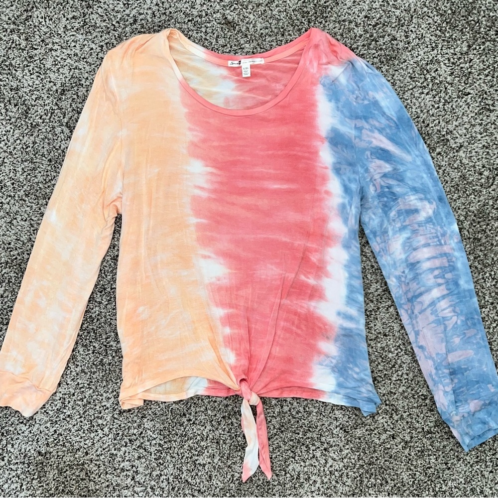 Seven 7 Long Sleeved Tie Dye Shirt Medium Tie Front